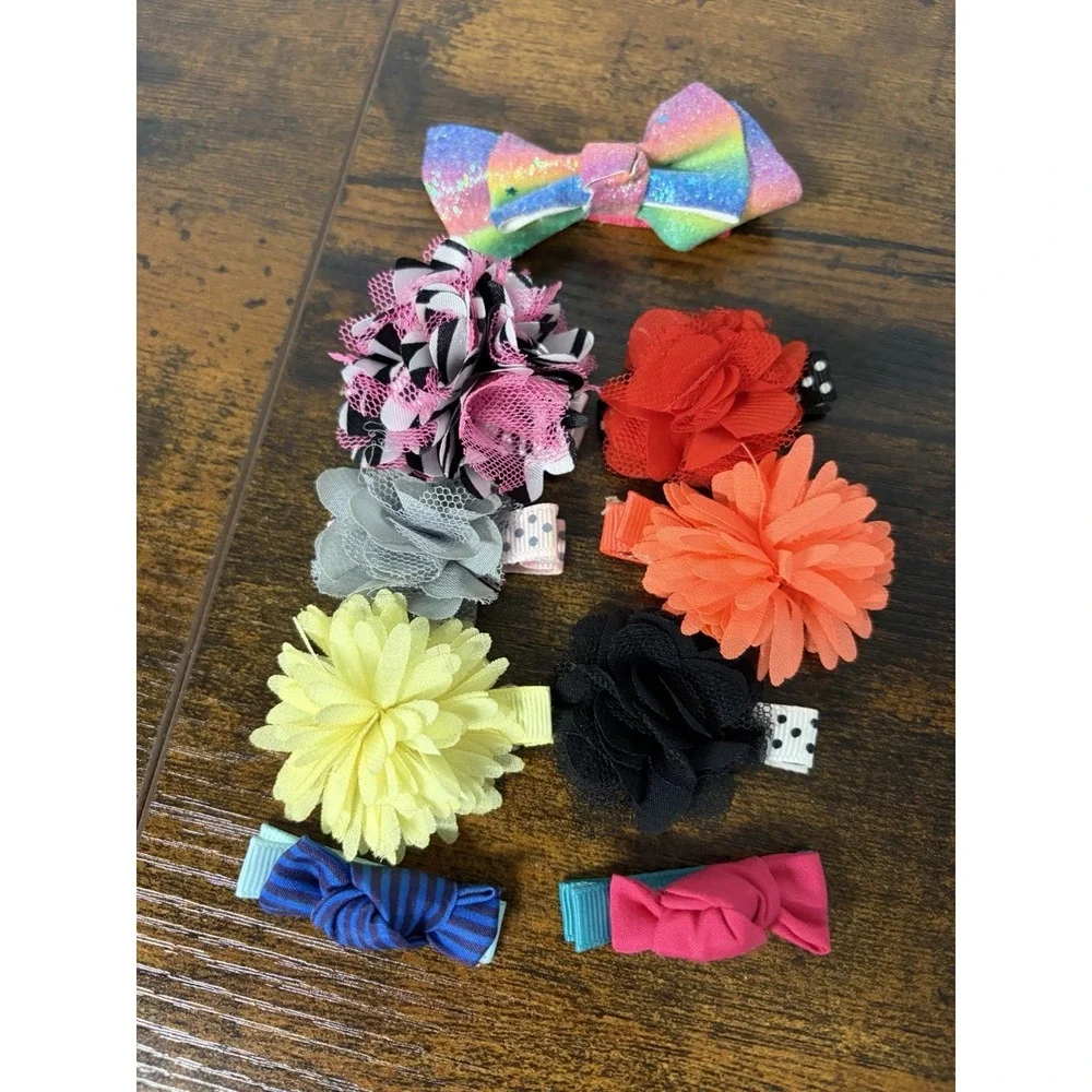 Lot Of 9 Bow Hair Clips For Barbie Dolls / Plush Etc Colorful Red Orange‎ Green